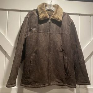 Robert Comstock RC Expedition Genuine Leather Faux Fur Lined Coat L Brown Tan